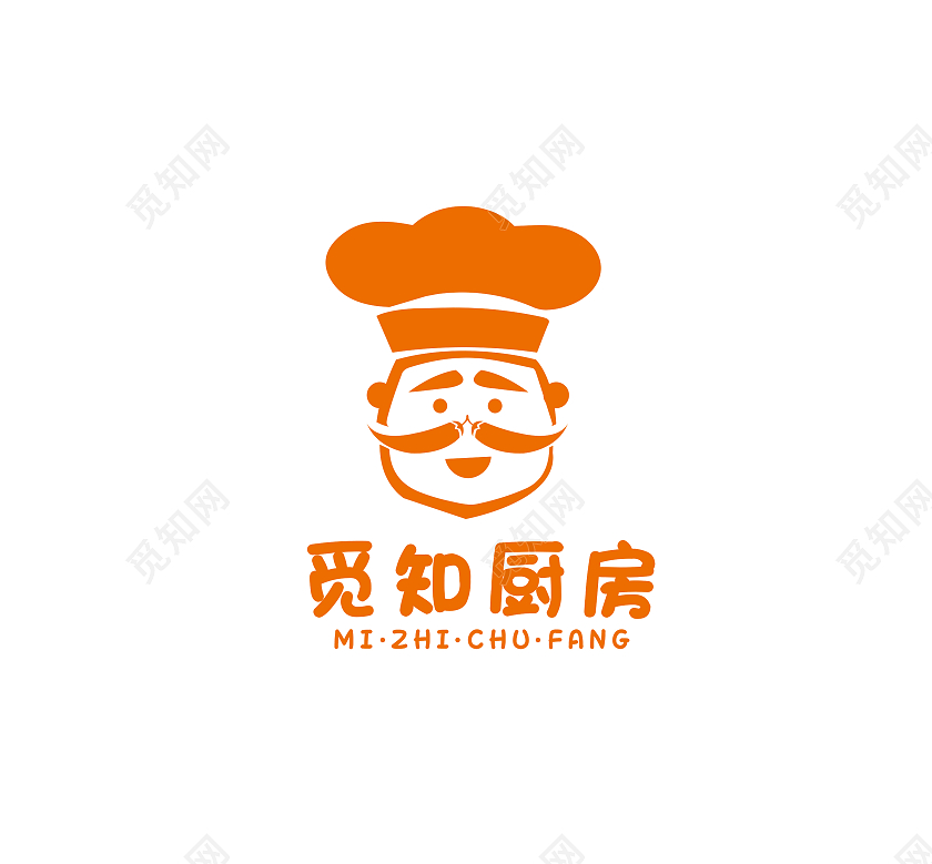 橙色白色自主创作觅知厨房餐饮logo logo设计