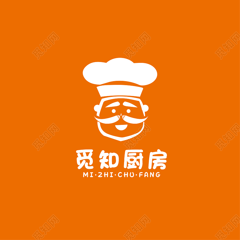橙色白色自主创作觅知厨房餐饮logo logo设计