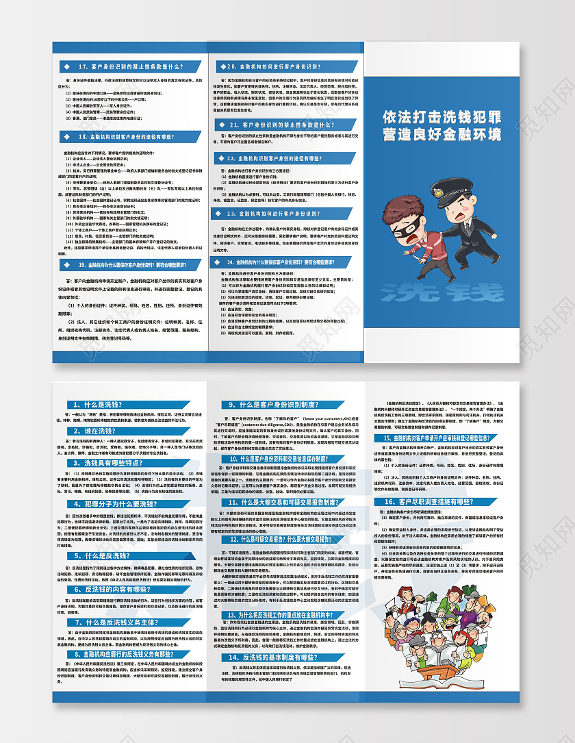 蓝色简约依法打击洗钱犯罪营造良好金融环境三折页反洗钱
