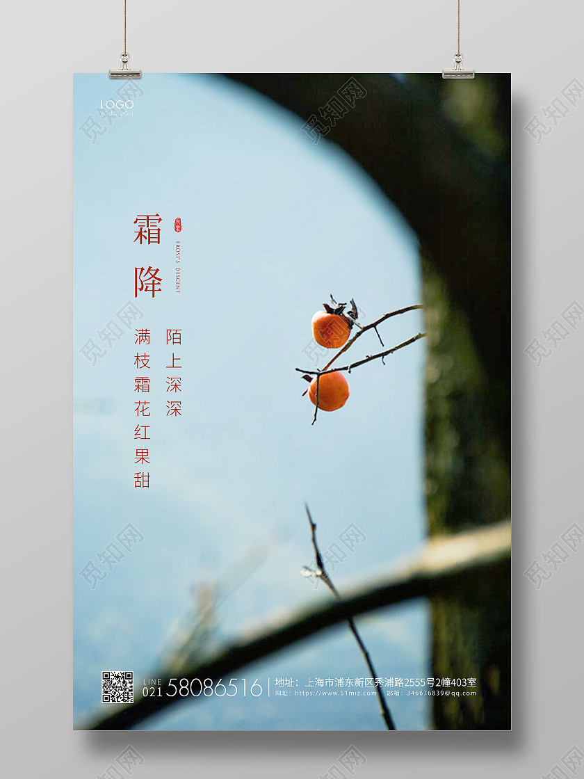 简约24节气二十四节气霜降节气宣传海报