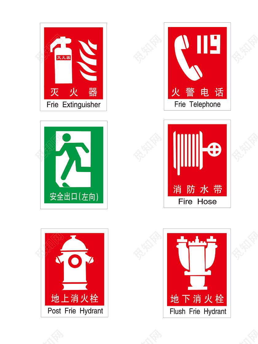 红色消防安全标识标识导视牌矢量图