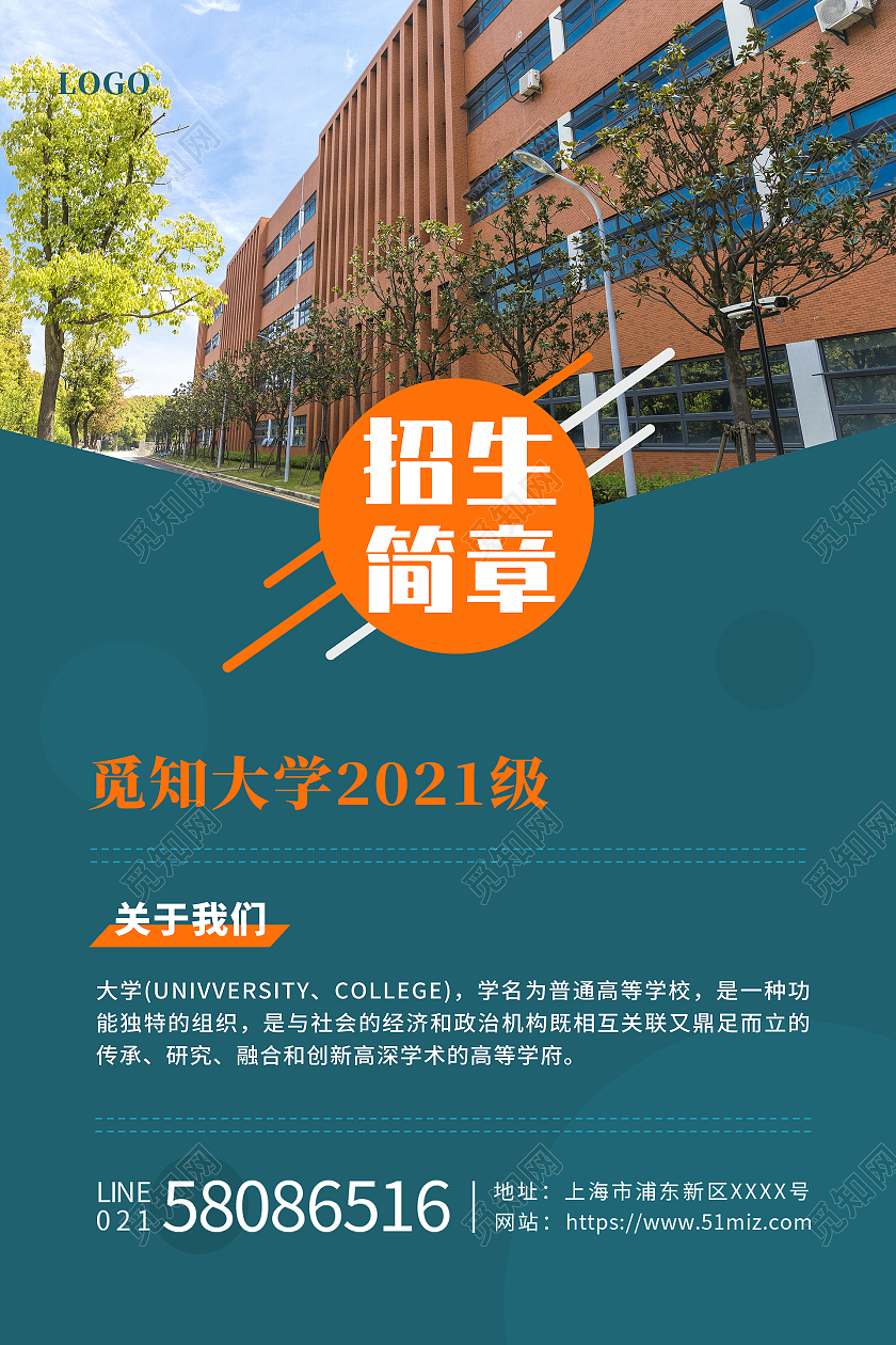 蓝色简约2021级大学招生简章海报