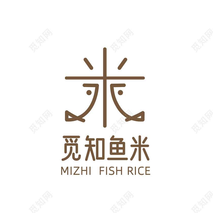 褐色简洁线条觅知鱼米logo设计logos设计