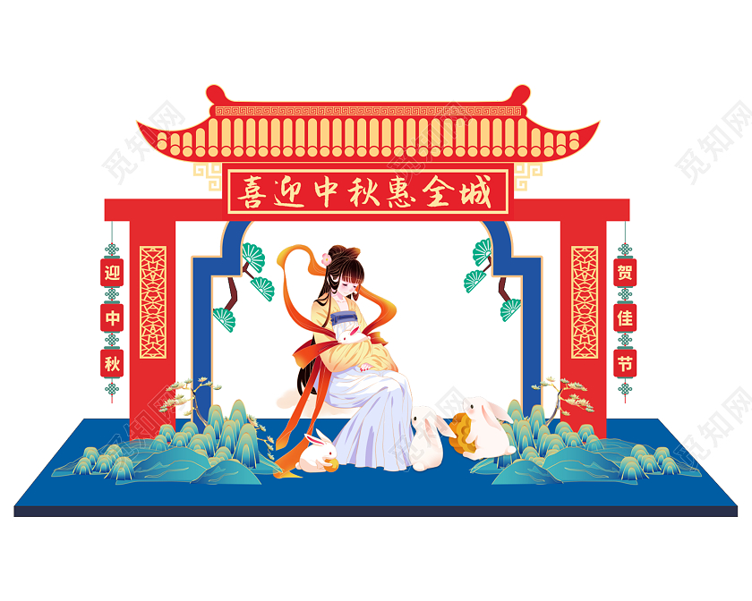 大气红色中式牌楼风格中秋佳节美陈中秋美陈