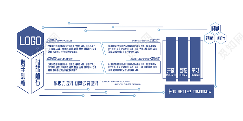 蓝色简约科技风企业文化墙科技公司互联网企业文化墙科技文化墙