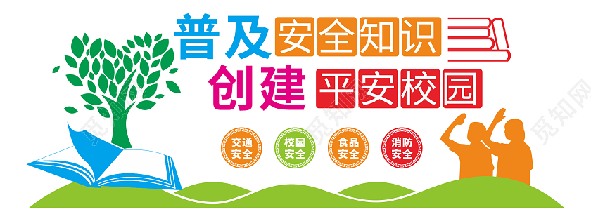 彩色田园风格校园安全知识平安校园文化墙