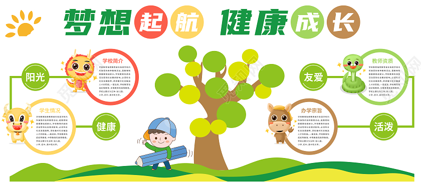 绿色系卡通矢量动物幼儿园文化墙幼儿园形象墙幼儿园文化墙