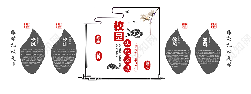 灰色简约风校园文化建设文化墙设计校风校训文化墙