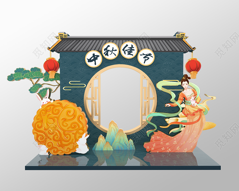 C4D中秋花好月圆中秋佳节中国风美陈中秋美陈