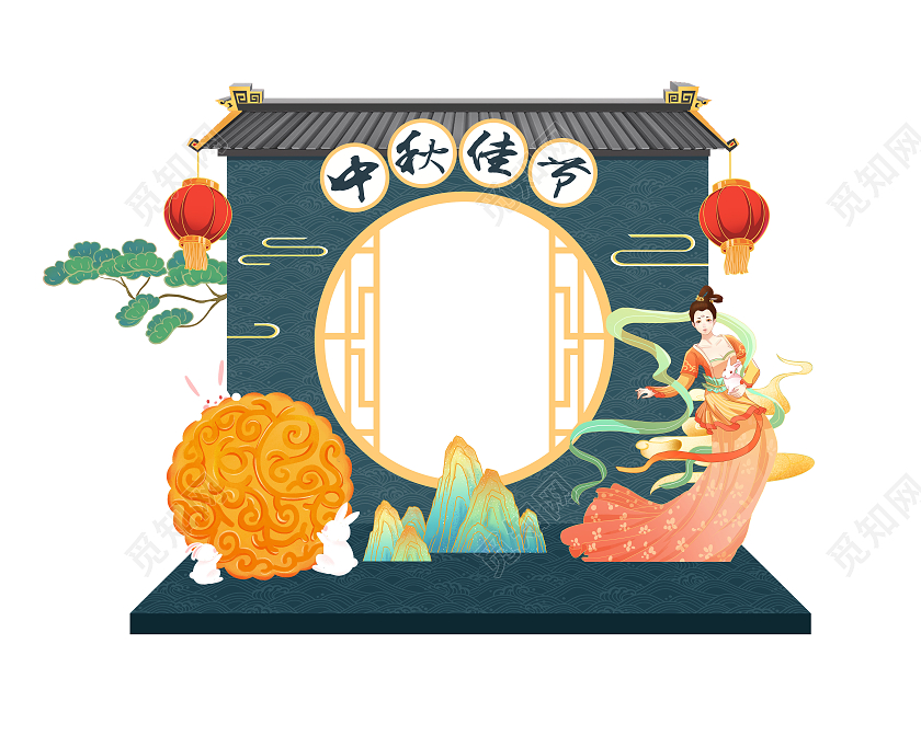 C4D中秋花好月圆中秋佳节中国风美陈中秋美陈