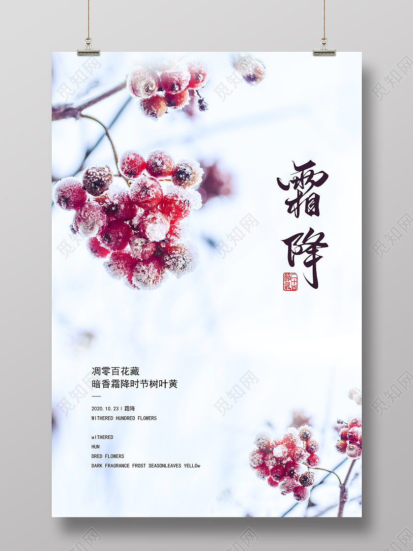 浅紫色清新二十四节气24节气霜降海报