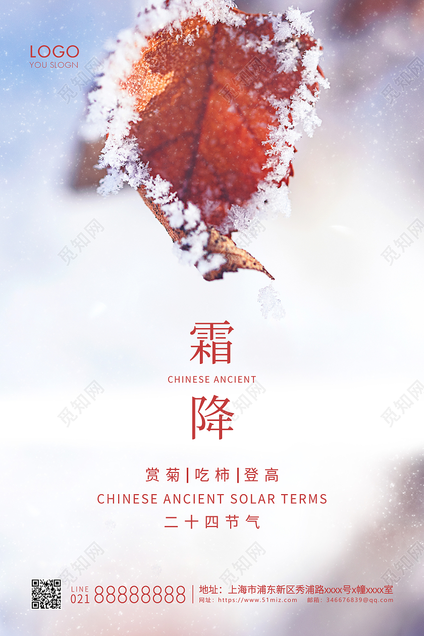 黄色简约风格二十四节气霜降霜降海报