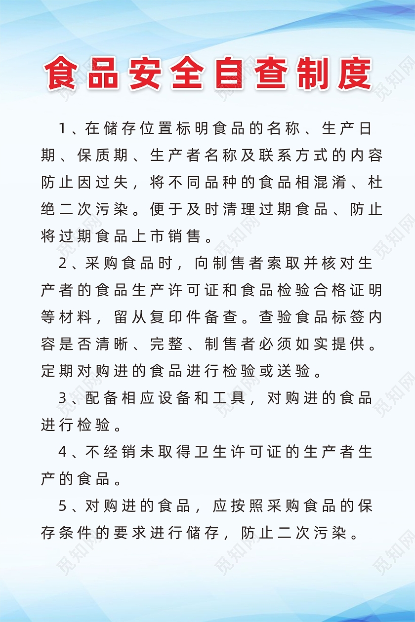 蓝色渐变背景食品安全自查制度海报
