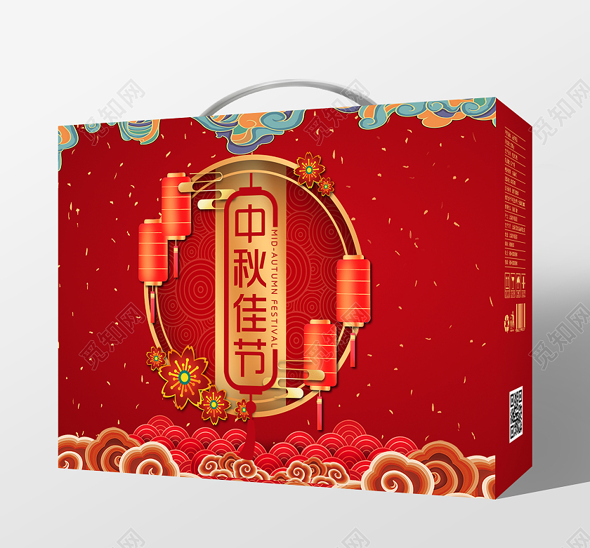 红色中式中秋佳节月饼包装盒中秋模板