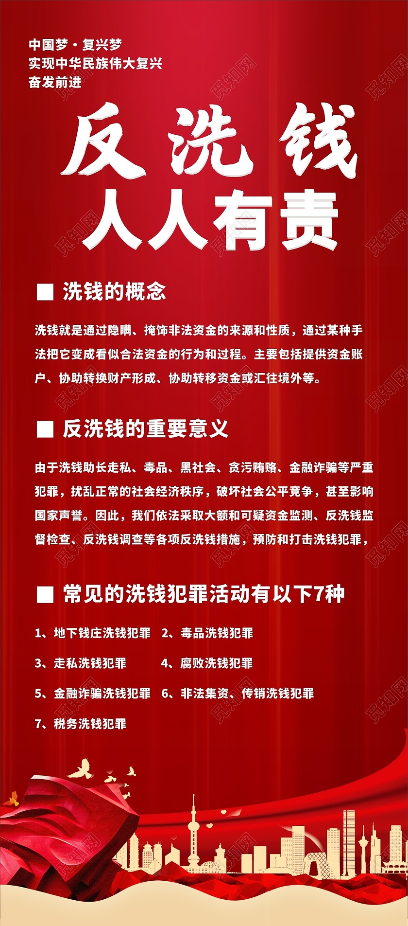红色庄重醒目反洗钱人人有责易拉宝