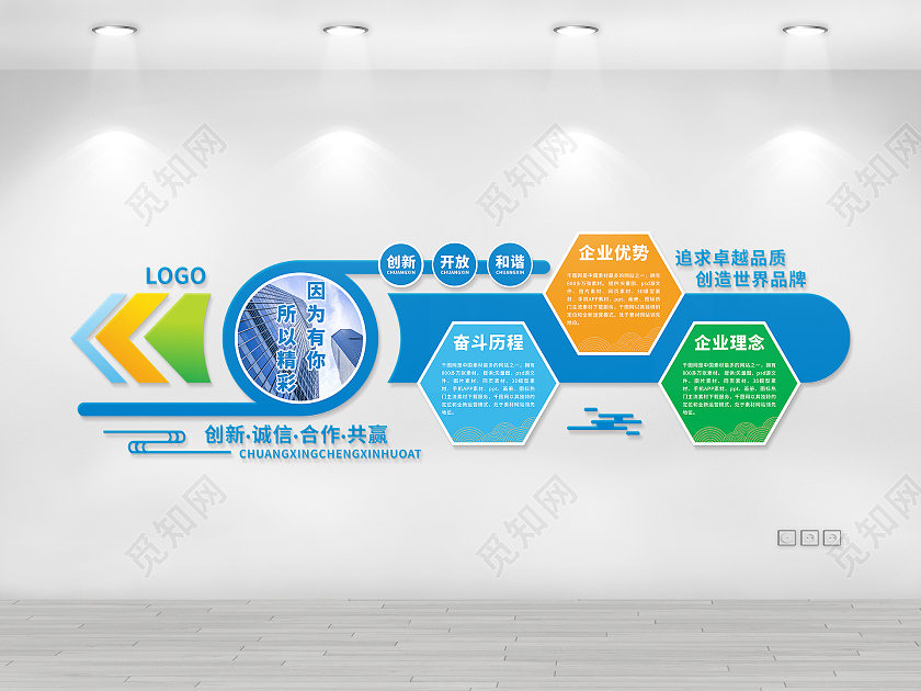 蓝色简约大气企业学校科技文化墙