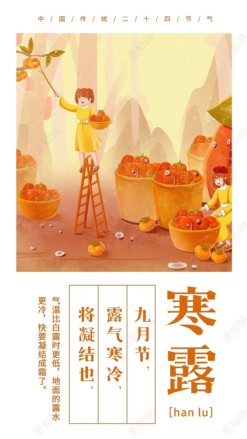 寒露节气简约背景秋收的季节寒露手机海报