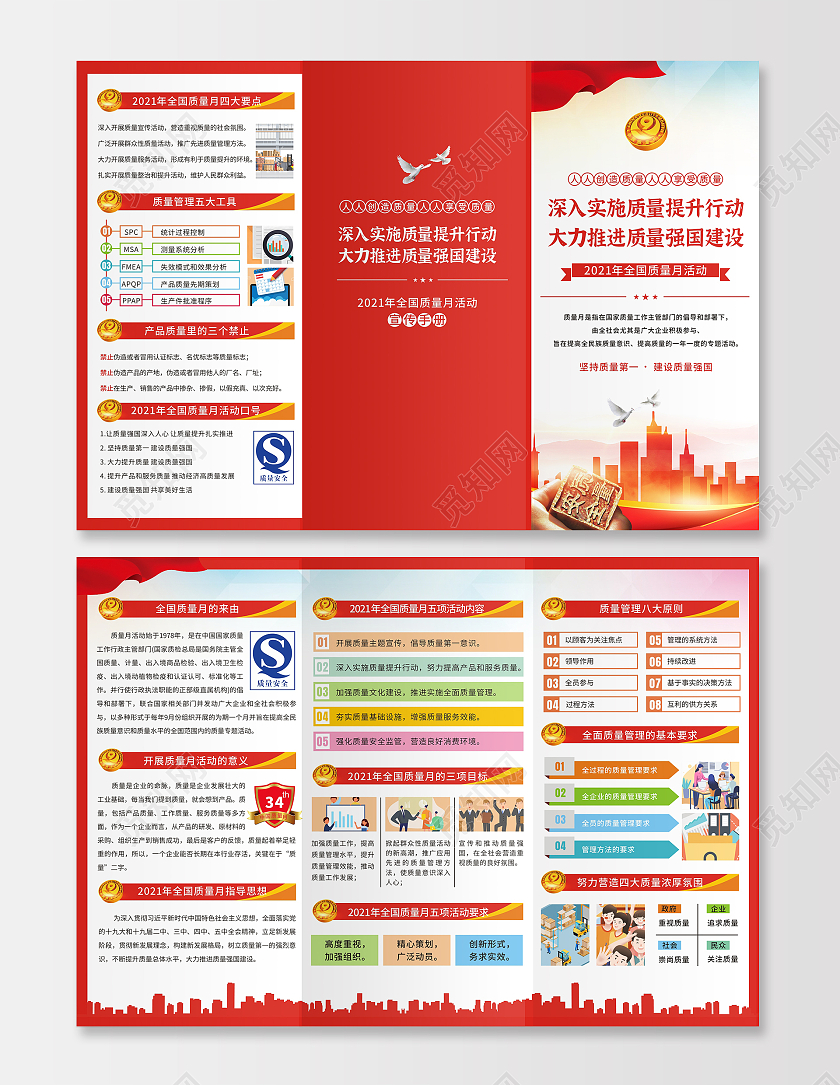 红色全国质量月宣传海报折页质量安全质量管理质量强国宣传全国质量月折页