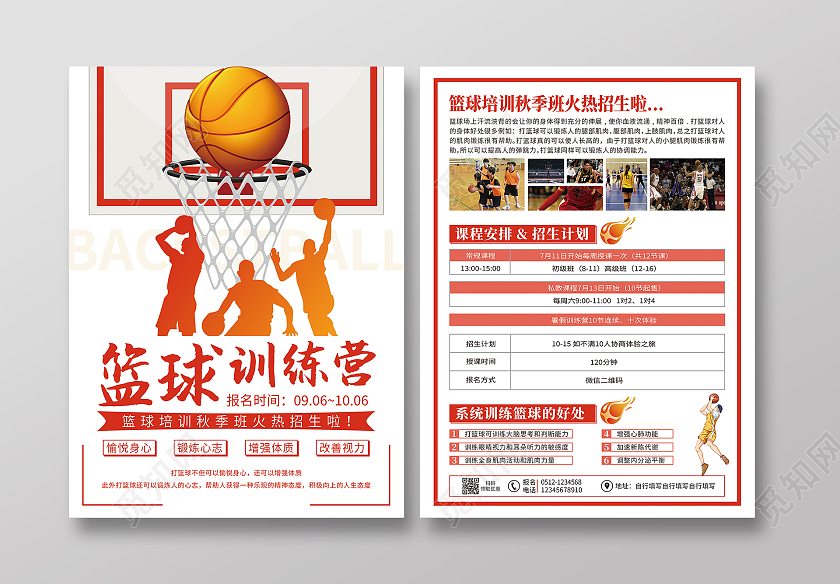 白色卡通简洁篮球训练营篮球培训宣传单篮球宣传单