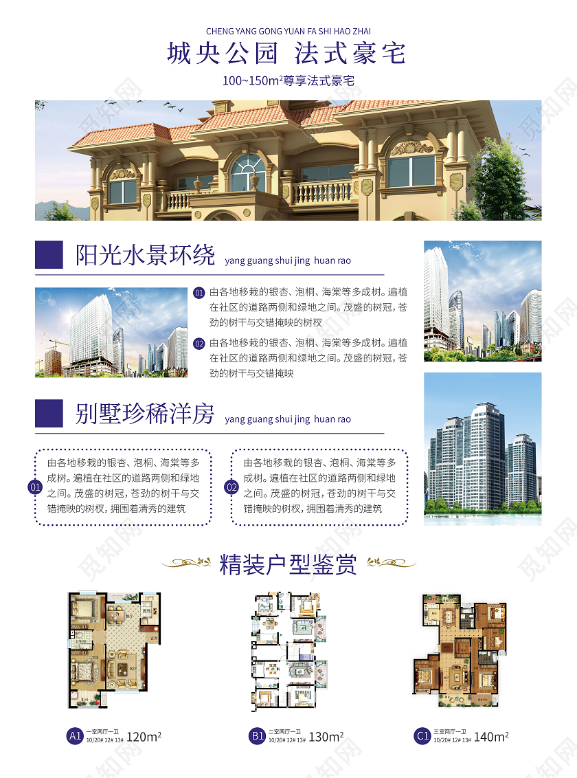 蓝色高端建筑房地产海报楼盘宣传单房地产宣传单