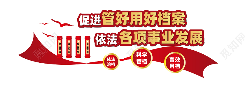 红色渐变简约风管好用好档案文化墙设计