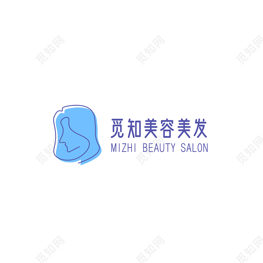 蓝色极简线条觅知美容美发企业logo设计logo设计