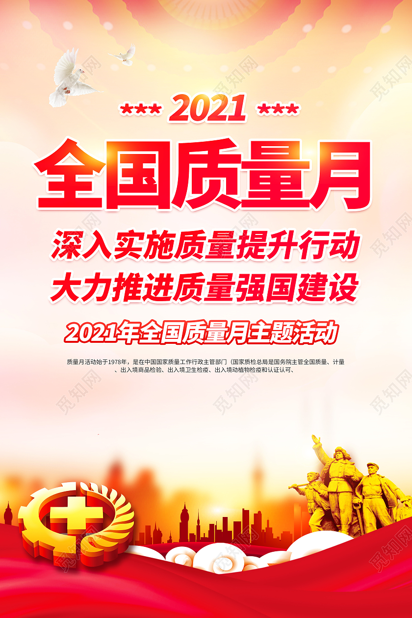 红色2021全国质量月主题活动宣传海报