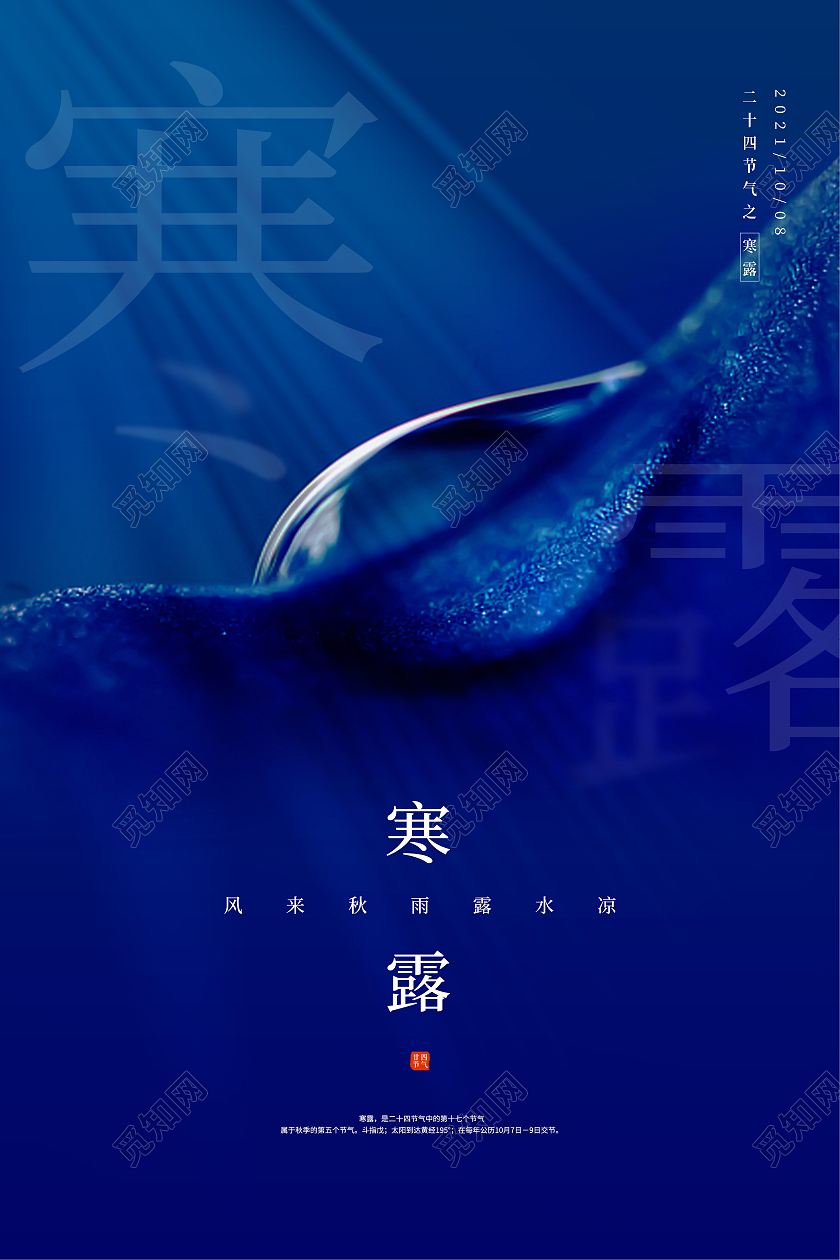蓝色简约水滴露水寒露二十四节气海报