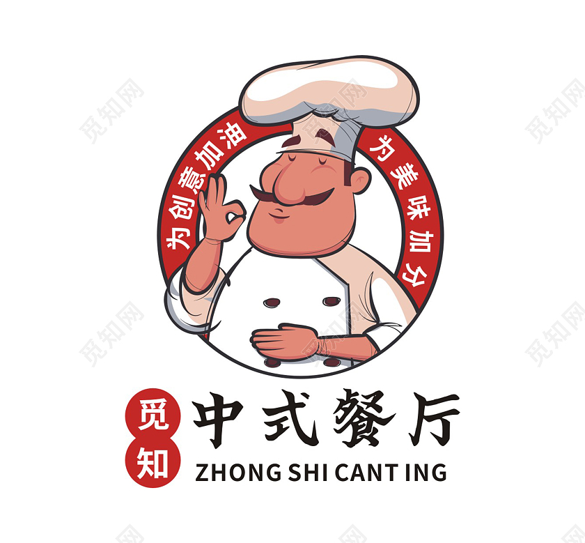 红色卡通觅知中式餐厅餐饮LOGO企业logo