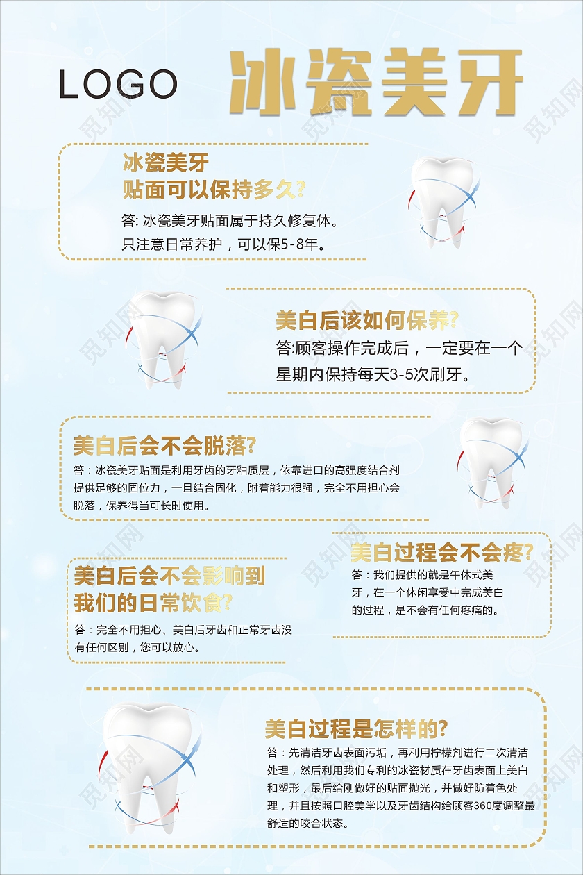 牙齿贴面海报牙齿海报美牙冰瓷美牙海报美牙冰瓷美牙蓝色清新
