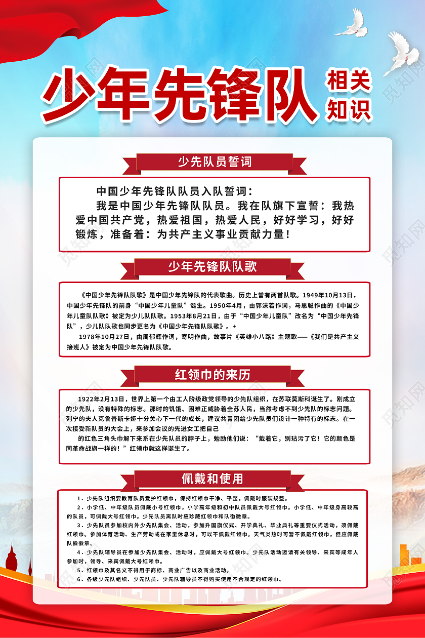 蓝色简约少年先锋队相关知识少先队誓词海报