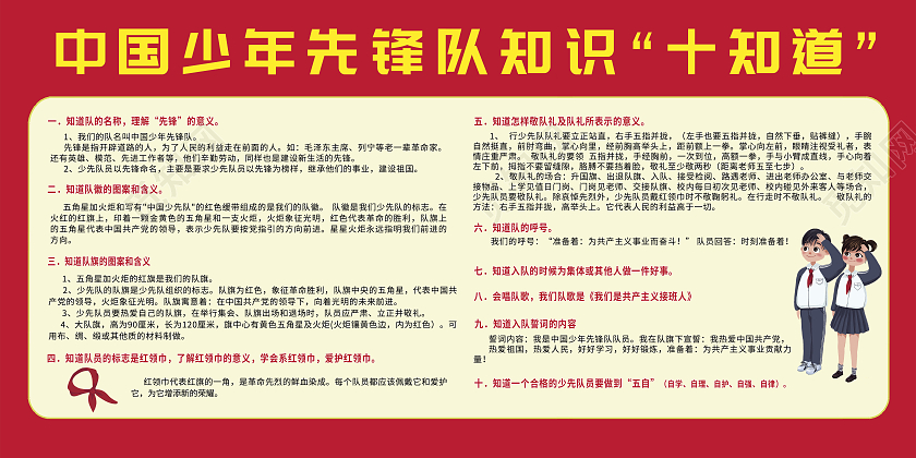 红色中国少年先锋队知识十知道展板少先队十知道展板