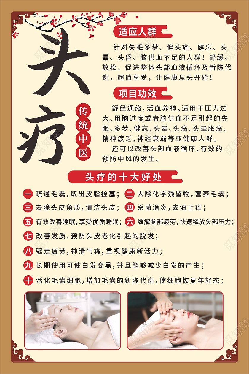 中国风传统中医头疗养生护理海报
