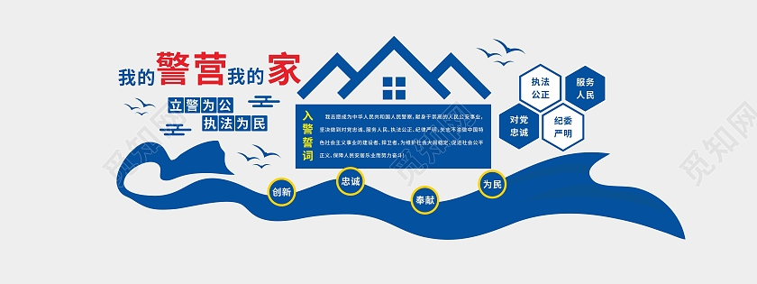 蓝色简约公安我的警营我的家文化墙公安局警营文化墙