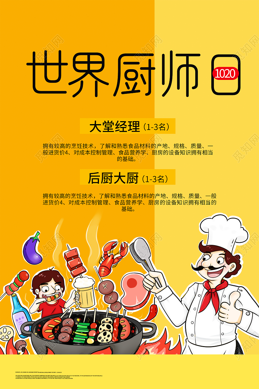 简约大气橘色世界厨师日世界厨师日海报