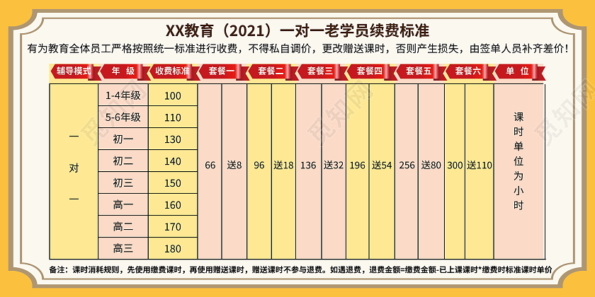 学习教育辅导班报名教育价目表模板设计教育价格表