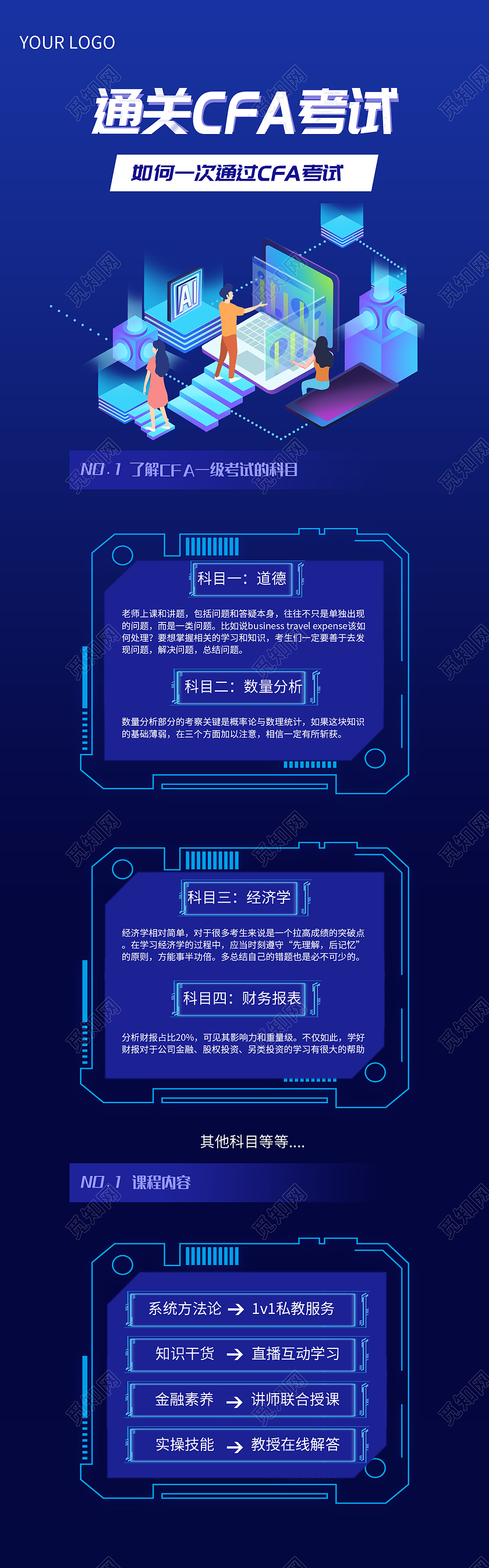 蓝色简约风通关CFA考试如何一次通过手机长图考试新媒体