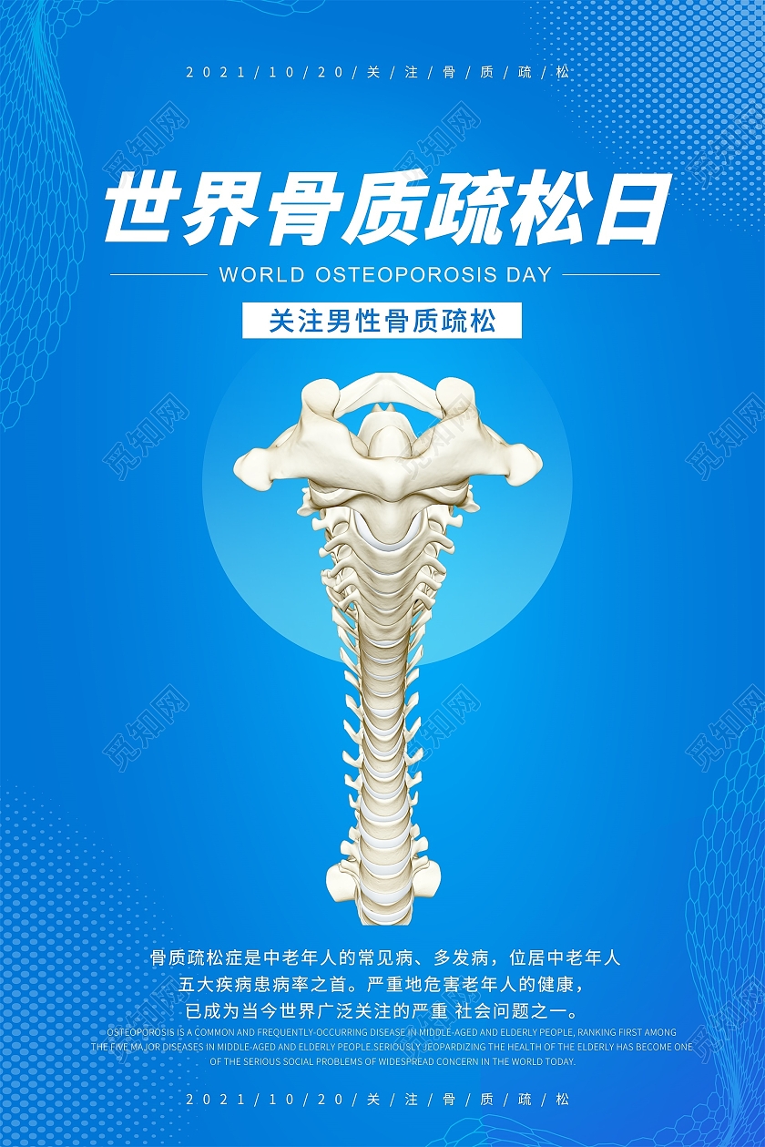 蓝色简洁大气风世界骨质疏松日海报