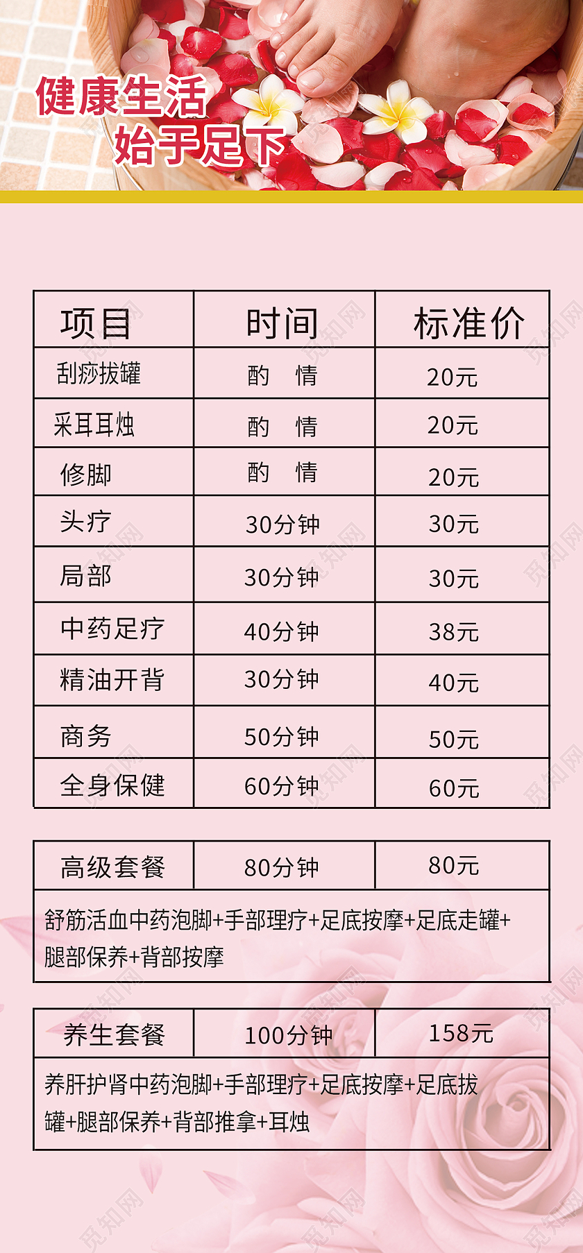 粉色简约风健康生活始于足下手机海报足浴价格表