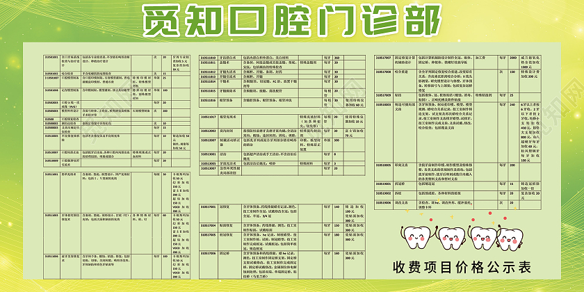 绿色简约口腔门诊部价格表宣传展板口腔价格表