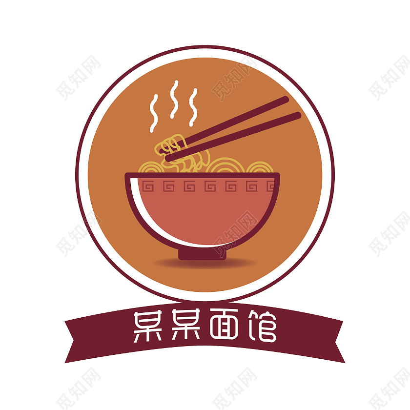 面馆图标logo碗面条筷子线面图标暖色系餐厅logo