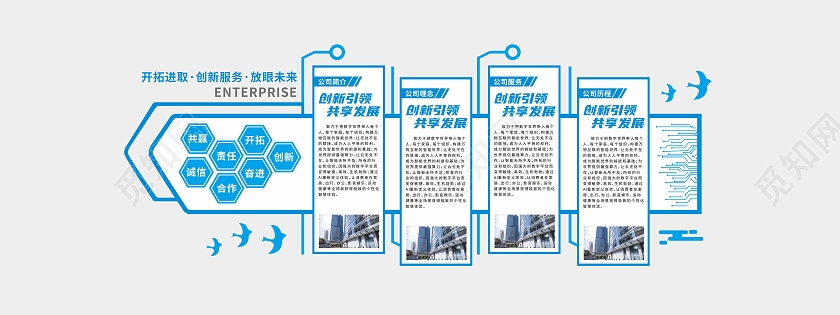 蓝色网络科技开拓进取合作共赢企业公司宣传文化墙科技文化墙