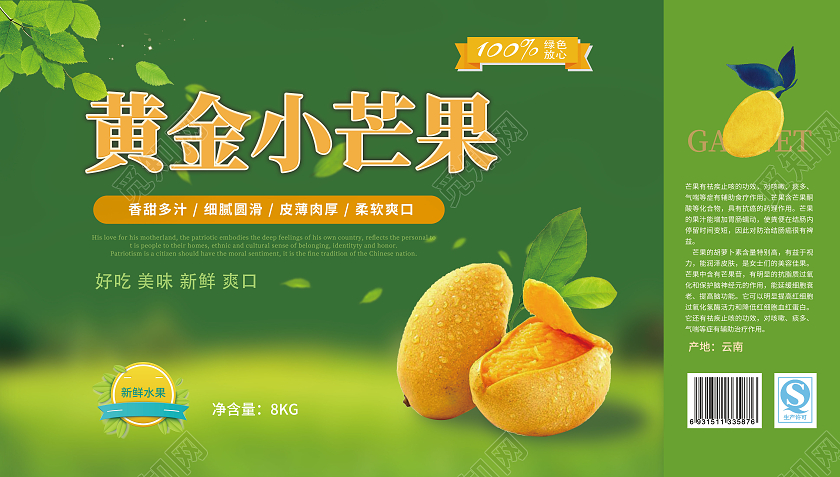 绿色简洁大气芒果手提盒包装水果礼盒芒果礼盒包装