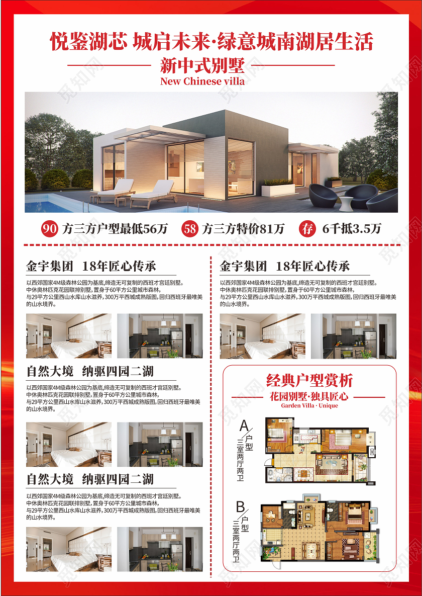 红色简约大气高端质感建筑地产房地产宣传单