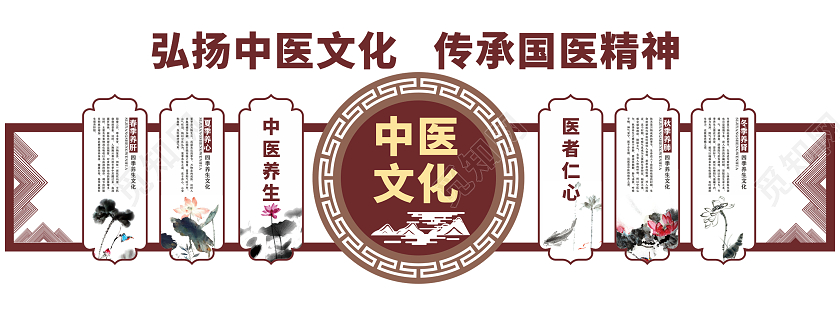 咖啡色中式风格中医养生知识文化墙医院文化墙