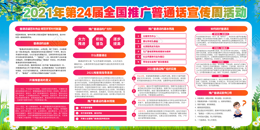 绿色小清新花朵2021年推广普通话宣传周普通话推普周宣传展板全国推广普通话宣传周宣传栏