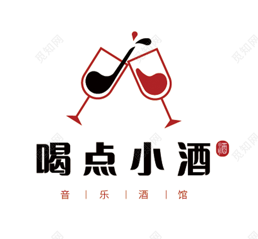 黑色红色简约酒吧酒馆logo设计