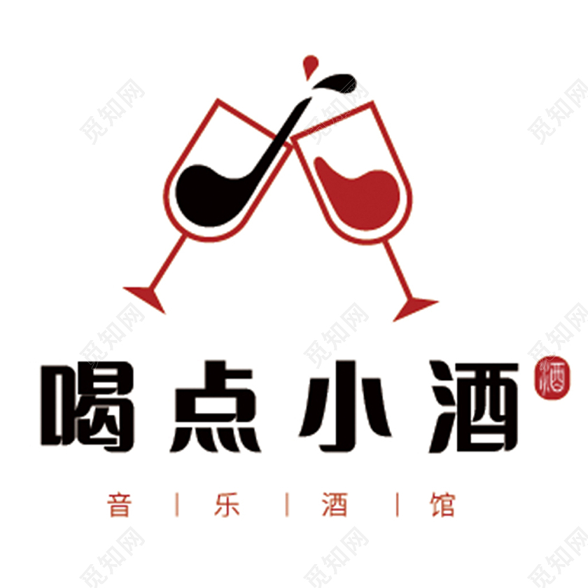 黑色红色简约酒吧酒馆logo设计