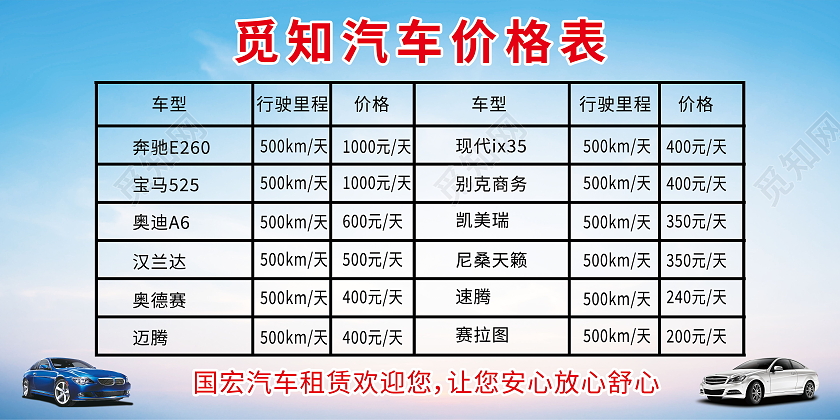 精细洗车爱车养护汽车美容价目表模板设计汽车价格表