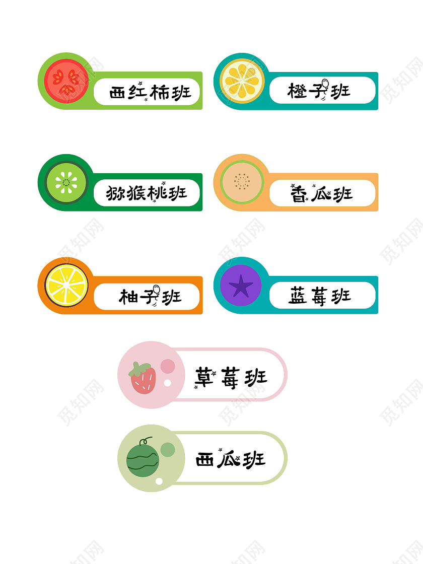 卡通可爱水果图幼儿园手举牌清新班级手举牌